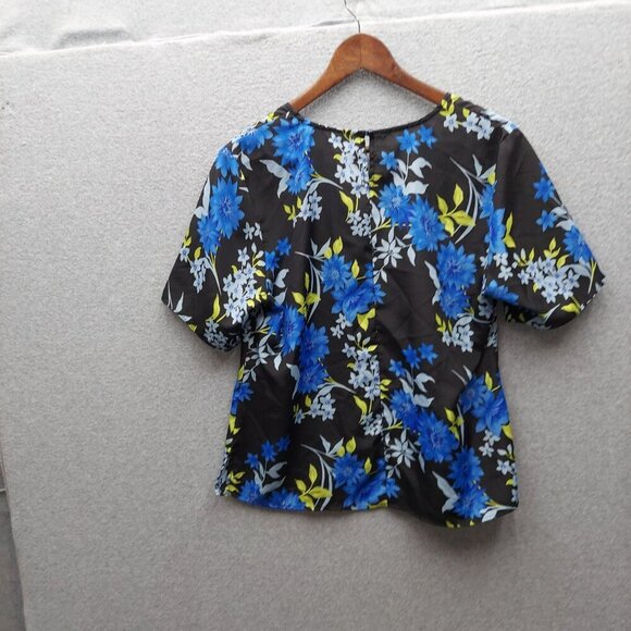 Anthony Richards Womens Floral Short-Sleeve Blouse Size 1X Black/Blue Polyester - Picture 4 of 4